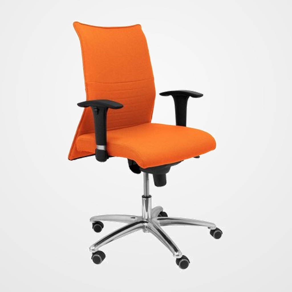 SILLA PIQUERAS Y CRESPO ALBACETE XL CONFIDENTE HASTA 160 kg BRAZOS CROMADOS REGULABLES MECANISMO SINCRO ASIENTO Y RESPALDO REFORZADOS CON ESPUMA VISCOELASTICA TAPIZADO BALI NARANJA