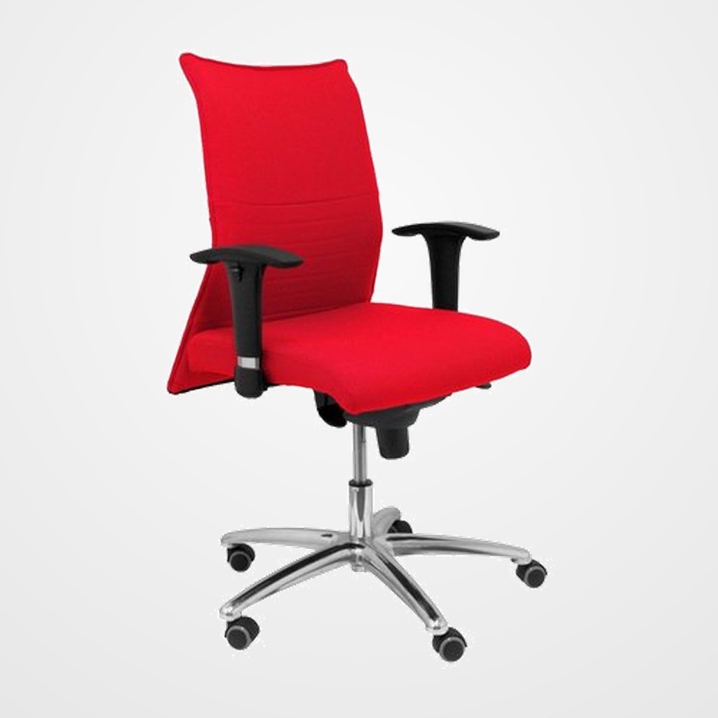 SILLA PIQUERAS Y CRESPO ALBACETE XL CONFIDENTE HASTA 160 kg BRAZOS CROMADOS REGULABLES MECANISMO SINCRO ASIENTO Y RESPALDO REFORZADOS CON ESPUMA VISCOELASTICA TAPIZADO BALI ROJO