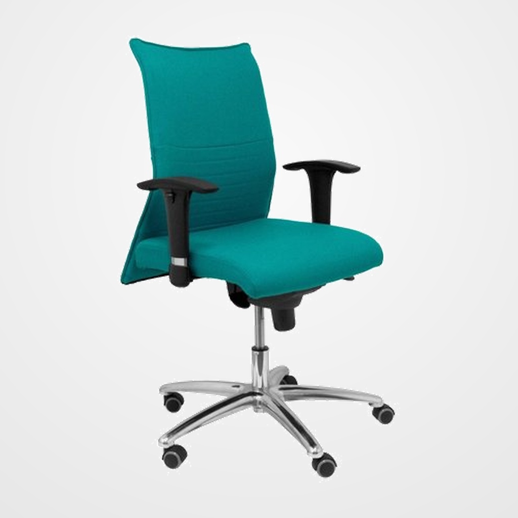 SILLA PIQUERAS Y CRESPO ALBACETE XL CONFIDENTE HASTA 160 kg BRAZOS CROMADOS REGULABLES MECANISMO SINCRO ASIENTO Y RESPALDO REFORZADOS CON ESPUMA VISCOELASTICA TAPIZADO BALI VERDE TURQUESA