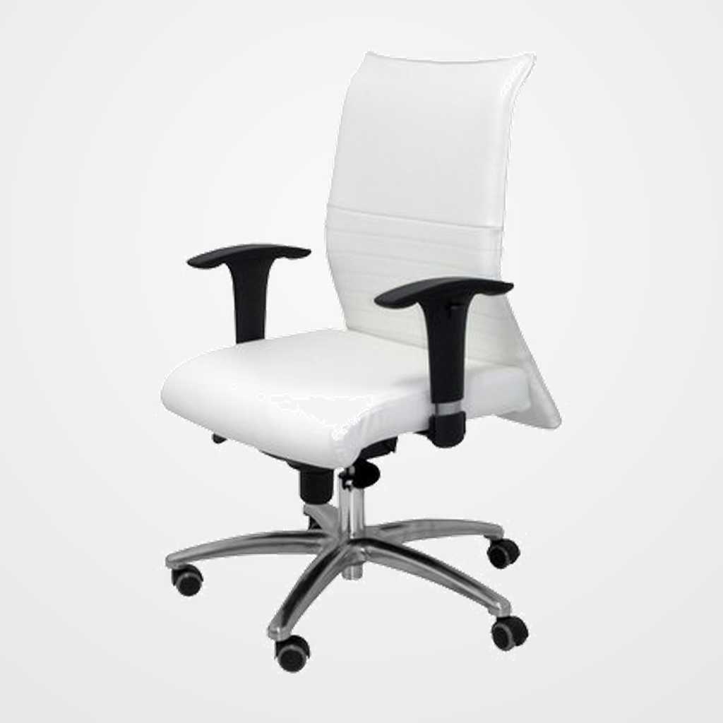 SILLA PIQUERAS Y CRESPO ALBACETE XL CONFIDENTE HASTA 160 kg BRAZOS CROMADOS REGULABLES MECANISMO SINCRO ASIENTO Y RESPALDO REFORZADOS CON ESPUMA VISCOELASTICA TAPIZADO SIMILPIEL BLANCO