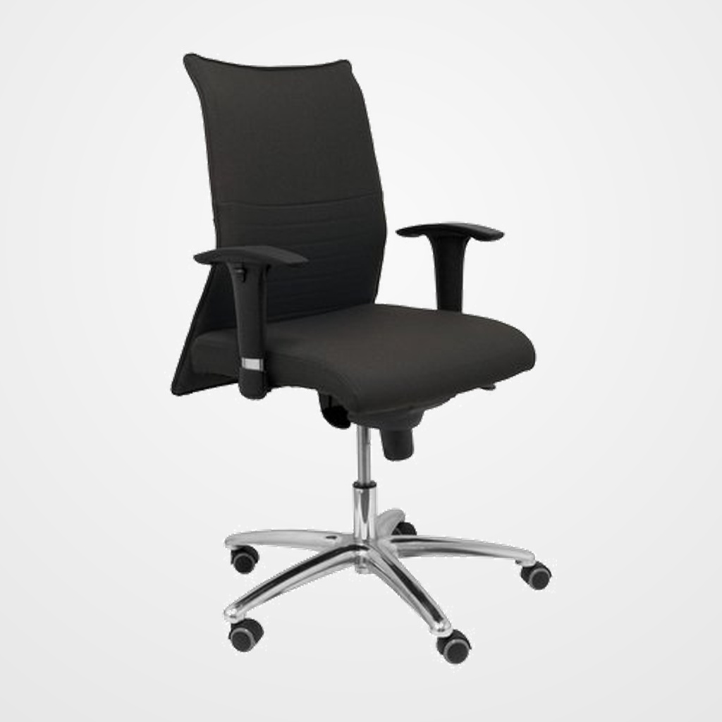 SILLA PIQUERAS Y CRESPO ALBACETE XL CONFIDENTE HASTA 160 Kg MECANISMO SINCRO BRAZOS CROMADOS REGULABLES EN ALTURA CON ESPUMA VISCOELASTICA ASIENTO A MEDIDA Y RESPALDO TAPIZADO BALI NEGRO