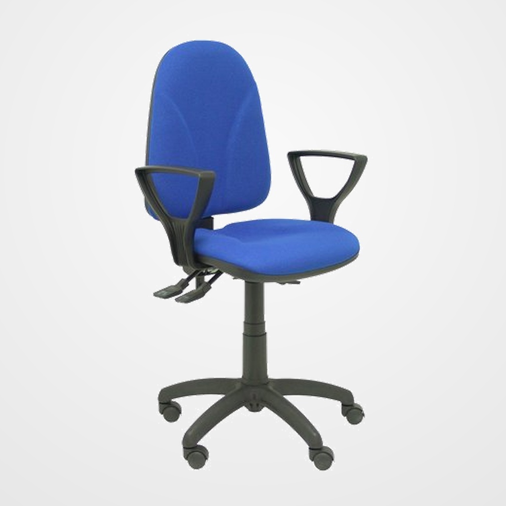 SILLA PIQUERAS Y CRESPO ALGARRA BRAZOS FIJOS MECANISMO CONTACTO PERMANENTE REGULABLE EN ALTURA RUEDAS de NYLON ASIENTO Y RESPALDO TAPIZADO BALI AZUL