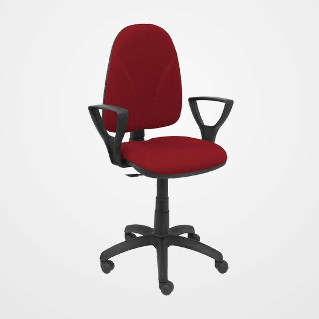 SILLA PIQUERAS Y CRESPO ALGARRA CP BRAZOS FIJOS MECANISMO CONTACTO PERMANENTE CON REGULACION DE PROFUNDIDAD RUEDAS NYLON TAPIZADO BALI GRANATE