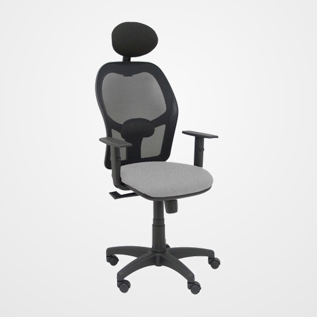 SILLA PIQUERAS Y CRESPO ALOCEN BRAZOS REGULABLES CABECERO INCLUIDO MECANISMO SINCRO REFUERZO LUMBAR RUEDAS NYLON RESPALDO MALLA NEGRA TRANSPIRABLE Y ASIENTO TAPIZADO BALI GRIS CLARO