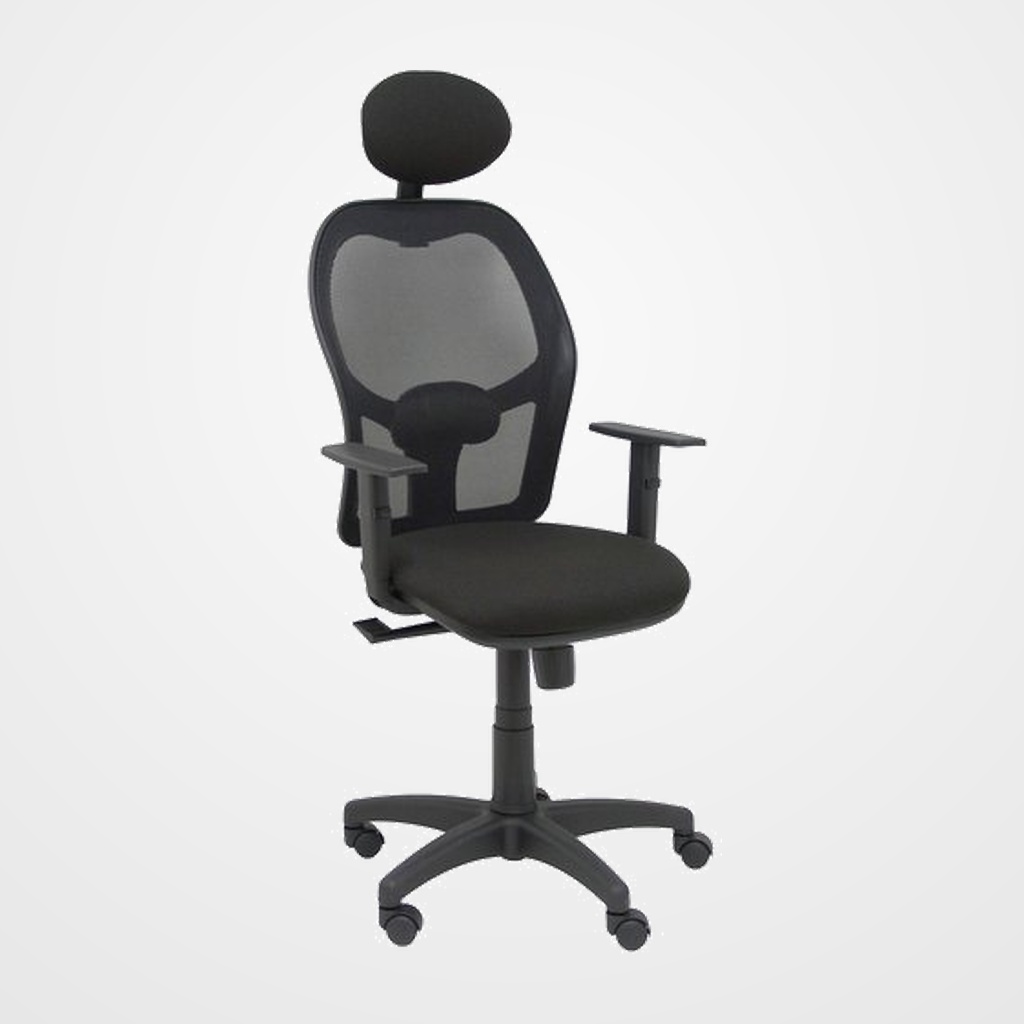 SILLA PIQUERAS Y CRESPO ALOCEN BRAZOS REGULABLES CABECERO INCLUIDO MECANISMO SINCRO REFUERZO LUMBAR RUEDAS NYLON RESPALDO MALLA NEGRA TRANSPIRABLE Y ASIENTO TAPIZADO BALI NEGRO
