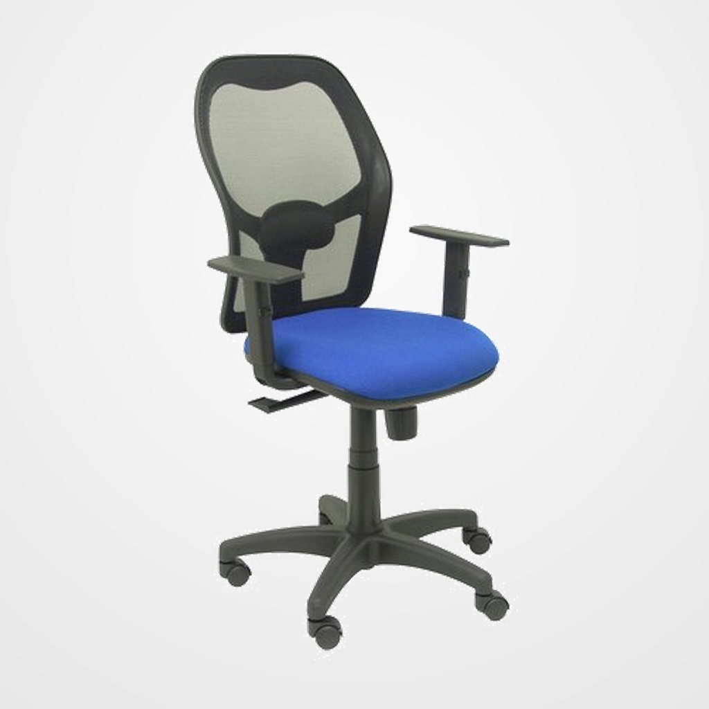 SILLA PIQUERAS Y CRESPO ALOCEN BRAZOS REGULABLES MECANISMO SINCRO REFUERZO LUMBAR RUEDAS NYLON RESPALDO MALLA NEGRA TRANSPIRABLE Y ASIENTO TAPIZADO BALI AZUL