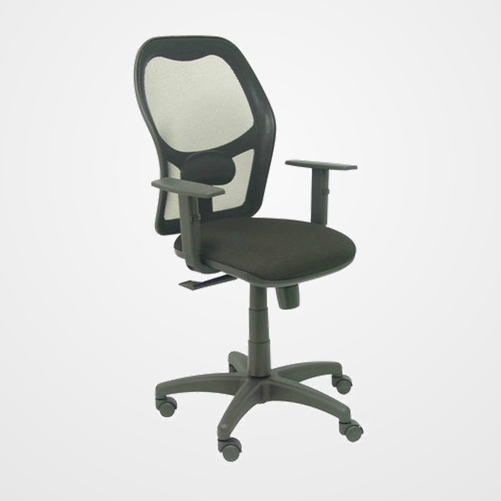 SILLA PIQUERAS Y CRESPO ALOCEN BRAZOS REGULABLES MECANISMO SINCRO REFUERZO LUMBAR RUEDAS NYLON RESPALDO MALLA NEGRA TRANSPIRABLE Y ASIENTO TAPIZADO BALI NEGRO