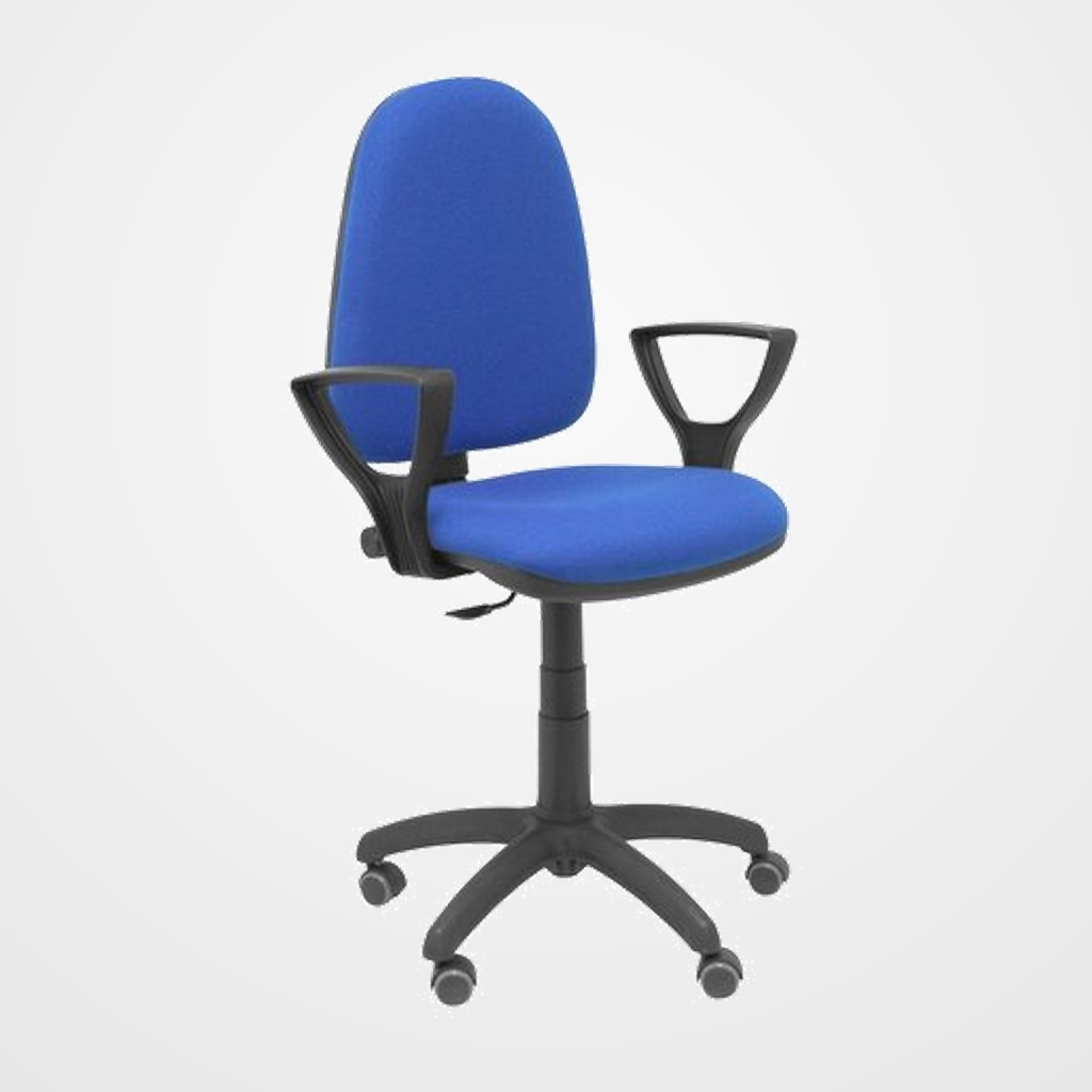 SILLA PIQUERAS Y CRESPO AYNA BRAZOS FIJOS MECANISMO CONTACTO PERMANENTE CON REGULACION DE PROFUNDIDAD RUEDAS de PARQUET ASIENTO Y RESPALDO TAPIZADO BALI AZUL