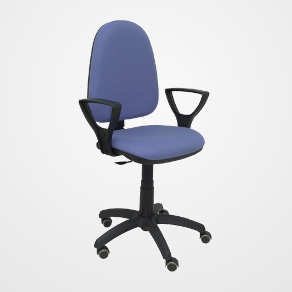 SILLA PIQUERAS Y CRESPO AYNA BRAZOS FIJOS MECANISMO CONTACTO PERMANENTE CON REGULACION DE PROFUNDIDAD RUEDAS de PARQUET ASIENTO Y RESPALDO TAPIZADO BALI AZUL CLARO