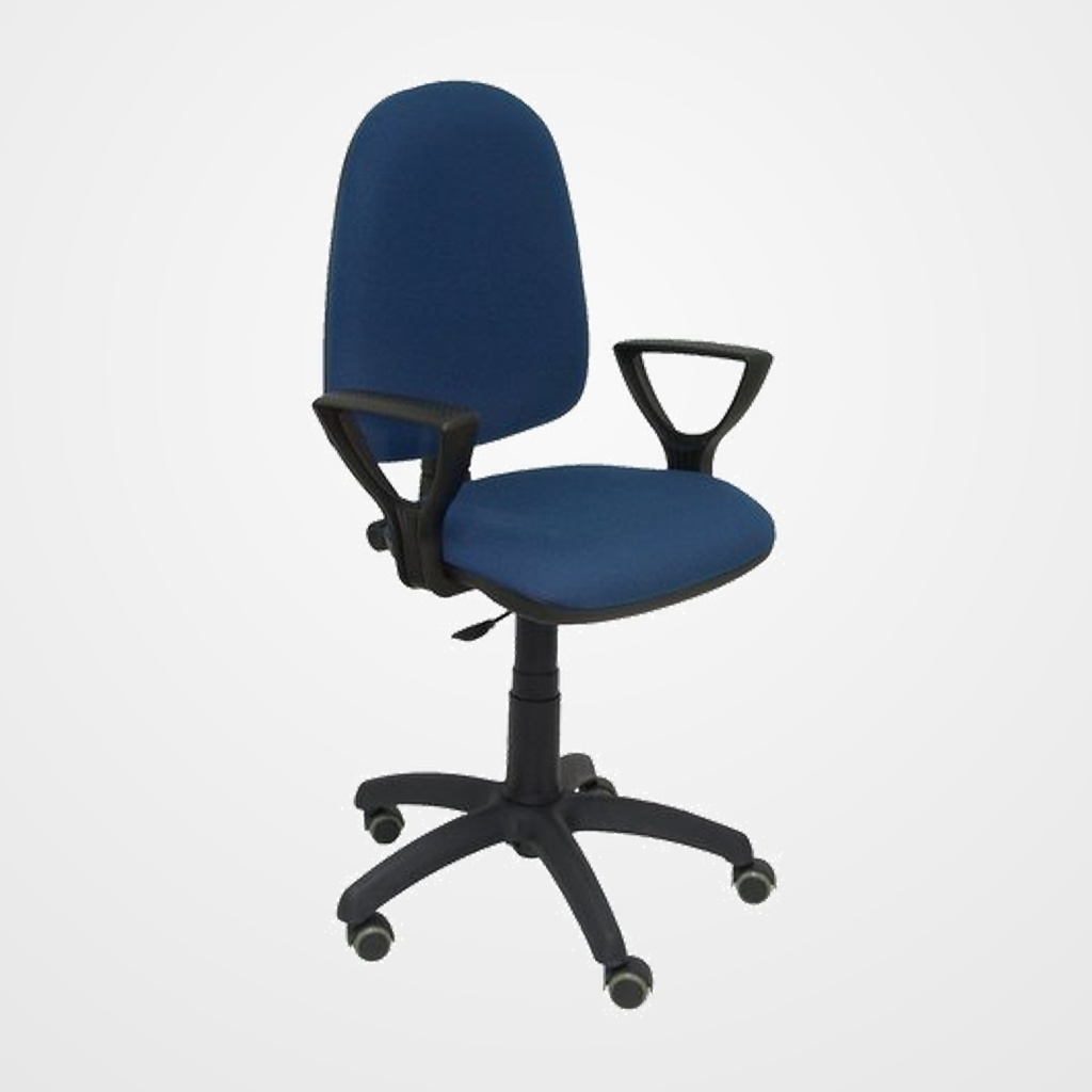 SILLA PIQUERAS Y CRESPO AYNA BRAZOS FIJOS MECANISMO CONTACTO PERMANENTE CON REGULACION DE PROFUNDIDAD RUEDAS de PARQUET ASIENTO Y RESPALDO TAPIZADO BALI AZUL MARINO