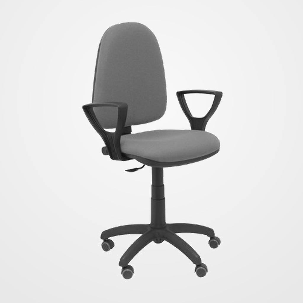 SILLA PIQUERAS Y CRESPO AYNA BRAZOS FIJOS MECANISMO CONTACTO PERMANENTE CON REGULACION DE PROFUNDIDAD RUEDAS de PARQUET ASIENTO Y RESPALDO TAPIZADO BALI GRIS