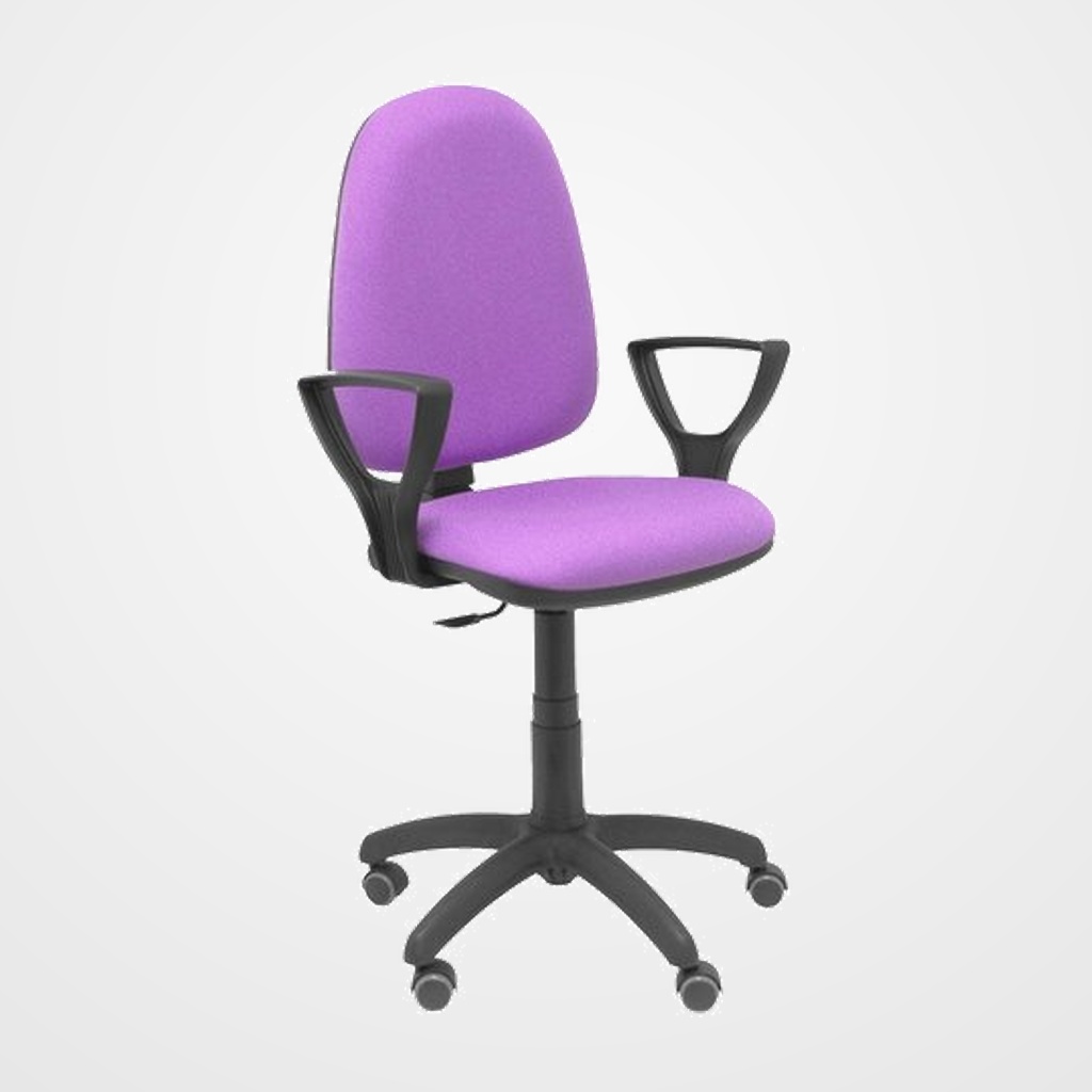 SILLA PIQUERAS Y CRESPO AYNA BRAZOS FIJOS MECANISMO CONTACTO PERMANENTE CON REGULACION DE PROFUNDIDAD RUEDAS de PARQUET ASIENTO Y RESPALDO TAPIZADO BALI LILA