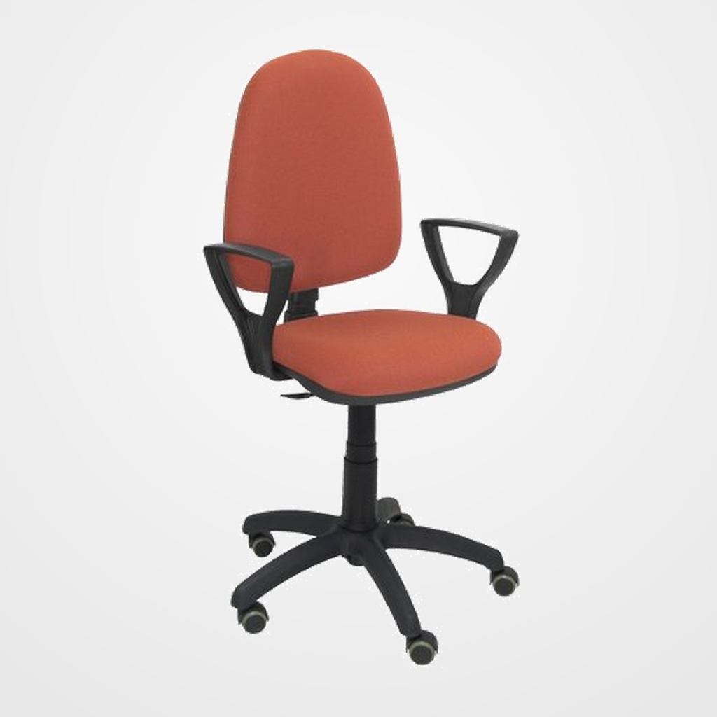 SILLA PIQUERAS Y CRESPO AYNA BRAZOS FIJOS MECANISMO CONTACTO PERMANENTE CON REGULACION DE PROFUNDIDAD RUEDAS de PARQUET ASIENTO Y RESPALDO TAPIZADO BALI MARRON