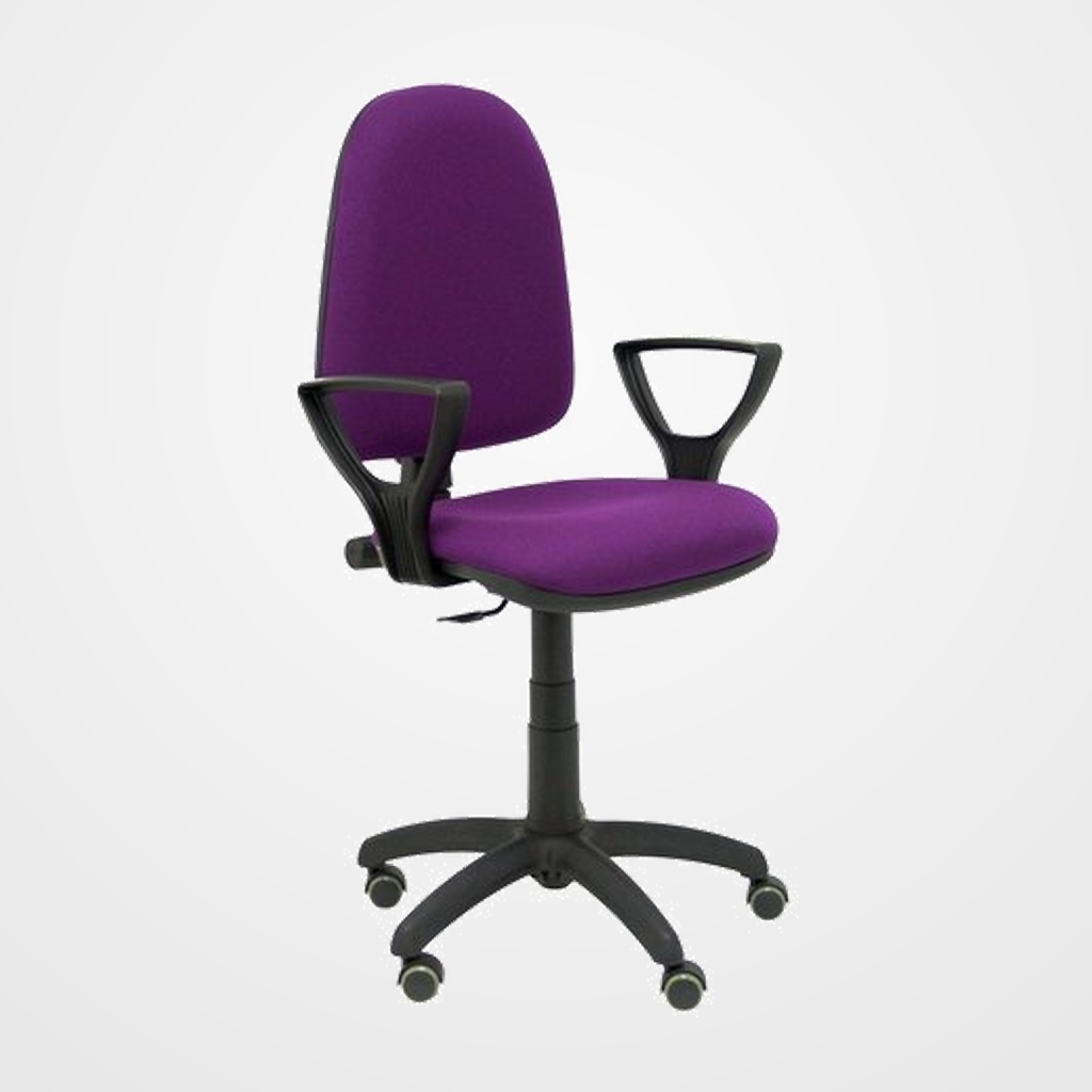 SILLA PIQUERAS Y CRESPO AYNA BRAZOS FIJOS MECANISMO CONTACTO PERMANENTE CON REGULACION DE PROFUNDIDAD RUEDAS de PARQUET ASIENTO Y RESPALDO TAPIZADO BALI MORADO