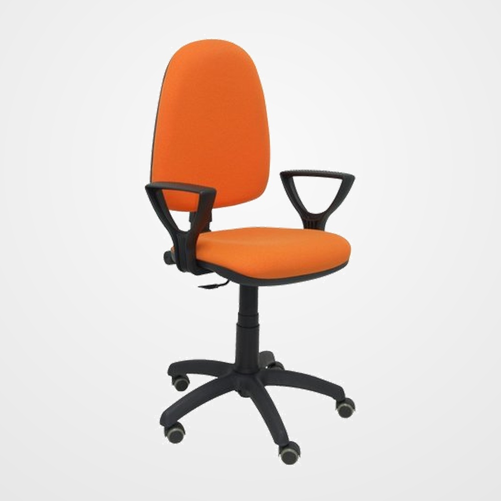 SILLA PIQUERAS Y CRESPO AYNA BRAZOS FIJOS MECANISMO CONTACTO PERMANENTE CON REGULACION DE PROFUNDIDAD RUEDAS de PARQUET ASIENTO Y RESPALDO TAPIZADO BALI NARANJA