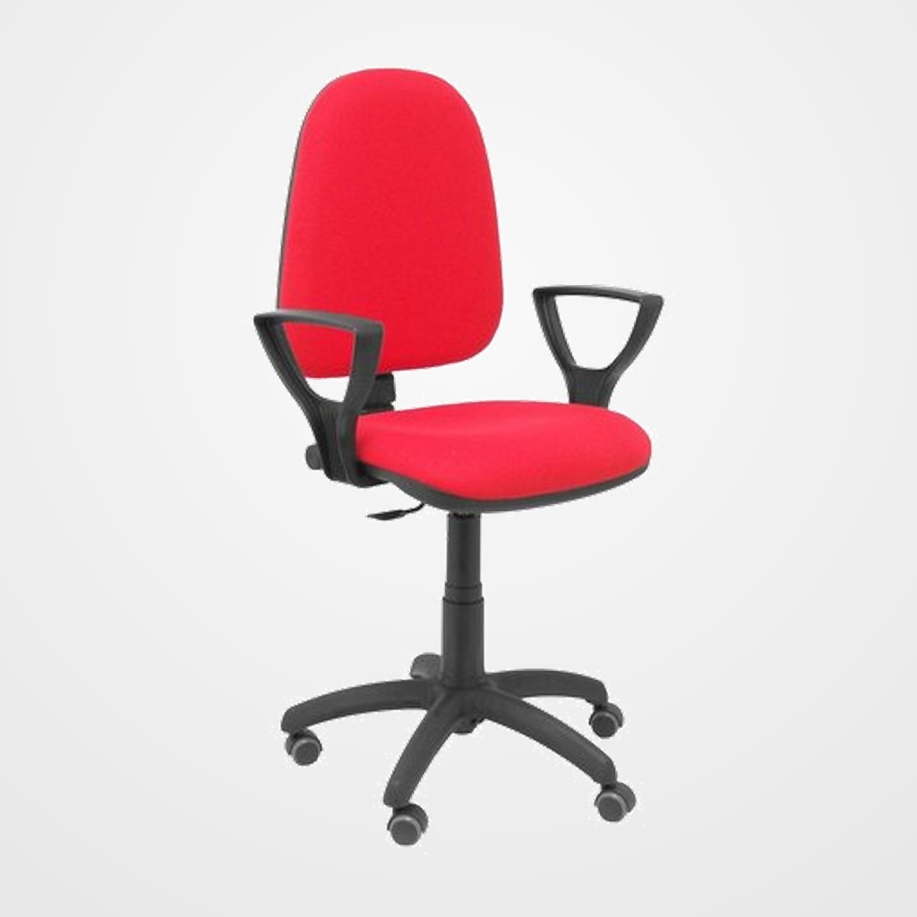 SILLA PIQUERAS Y CRESPO AYNA BRAZOS FIJOS MECANISMO CONTACTO PERMANENTE CON REGULACION DE PROFUNDIDAD RUEDAS de PARQUET ASIENTO Y RESPALDO TAPIZADO BALI ROJO