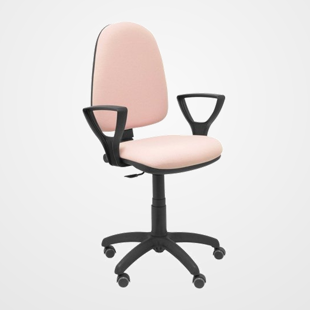 SILLA PIQUERAS Y CRESPO AYNA BRAZOS FIJOS MECANISMO CONTACTO PERMANENTE CON REGULACION DE PROFUNDIDAD RUEDAS de PARQUET ASIENTO Y RESPALDO TAPIZADO BALI ROSA PALIDO