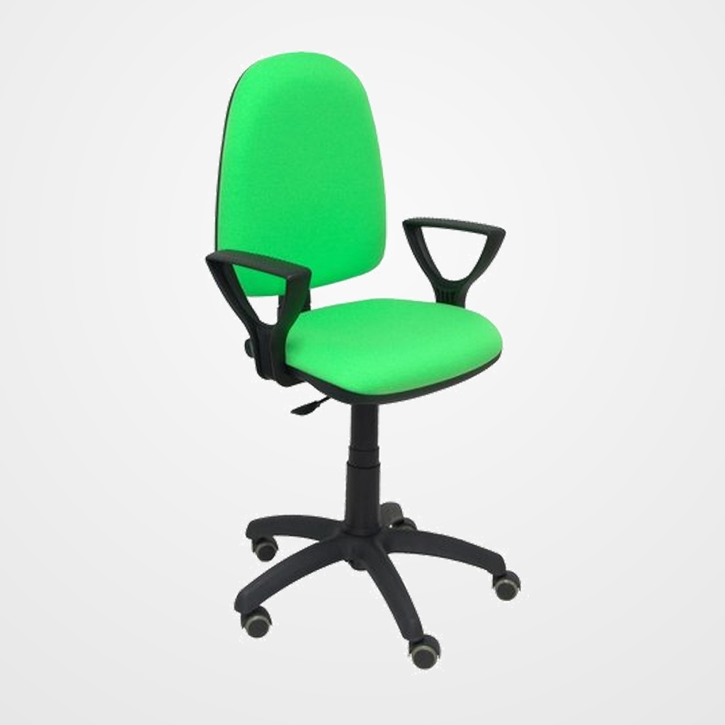 SILLA PIQUERAS Y CRESPO AYNA BRAZOS FIJOS MECANISMO CONTACTO PERMANENTE CON REGULACION DE PROFUNDIDAD RUEDAS de PARQUET ASIENTO Y RESPALDO TAPIZADO BALI VERDE PISTACHO