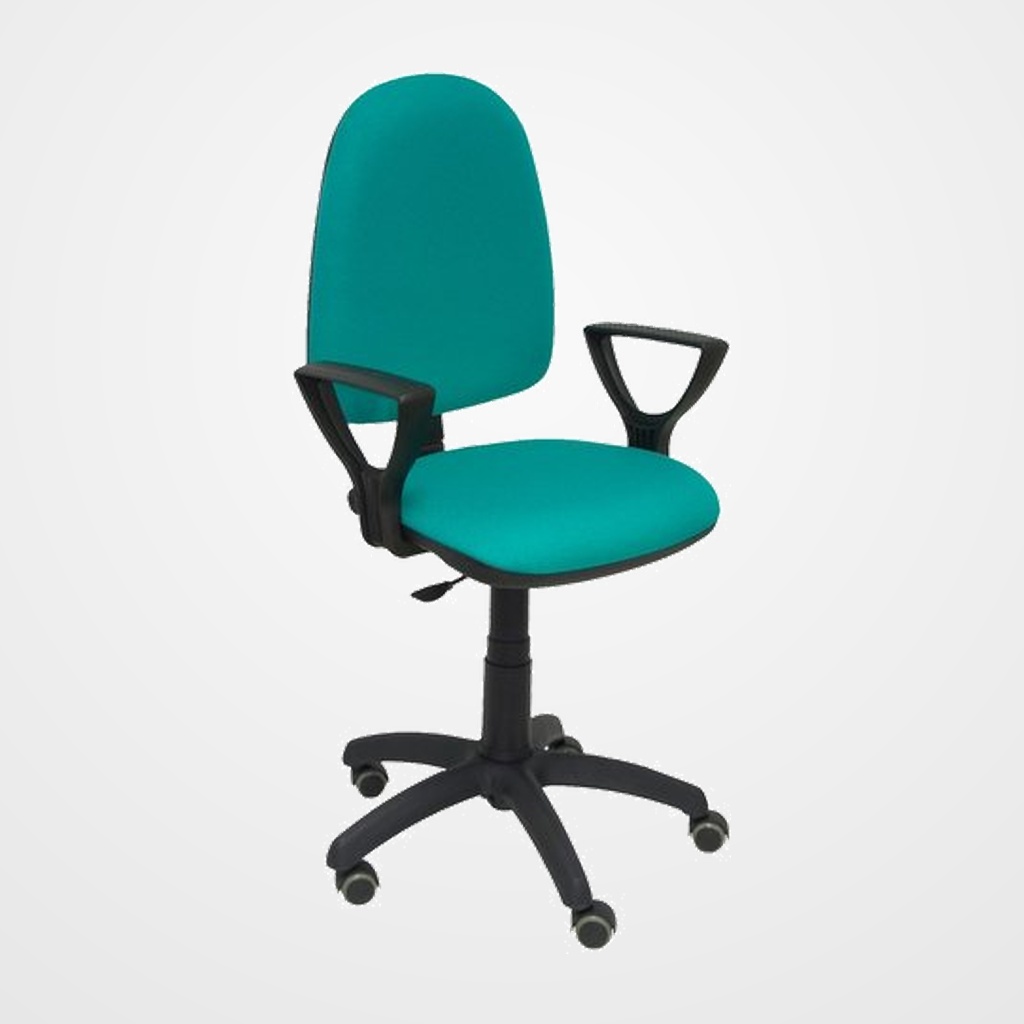 SILLA PIQUERAS Y CRESPO AYNA BRAZOS FIJOS MECANISMO CONTACTO PERMANENTE CON REGULACION DE PROFUNDIDAD RUEDAS de PARQUET ASIENTO Y RESPALDO TAPIZADO BALI VERDE TURQUESA