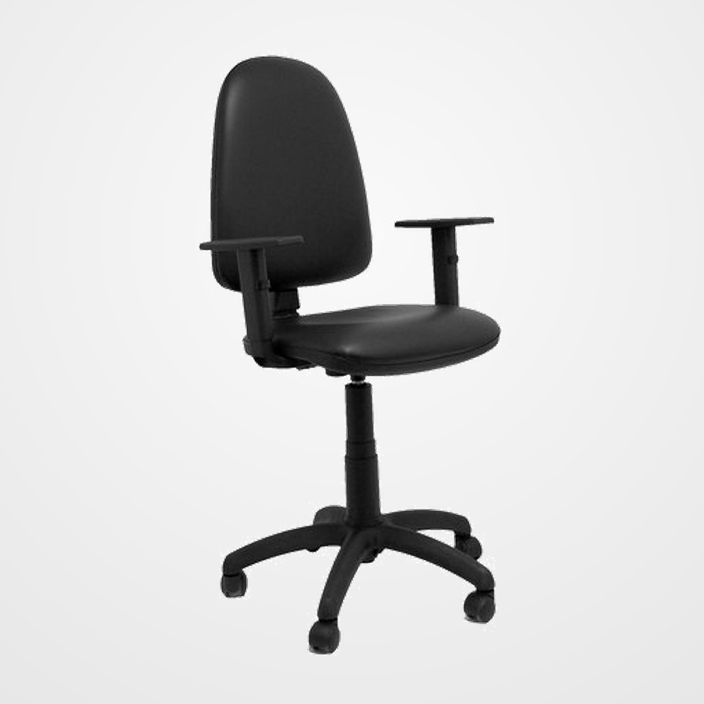 SILLA PIQUERAS Y CRESPO AYNA BRAZOS REGULABLES MECANISMO CONTACTO PERMANENTE CON REGULACION DE PROFUNDIDAD RUEDAS de PARQUET ASIENTO Y RESPALDO TAPIZADO SIMILPIEL NEGRO