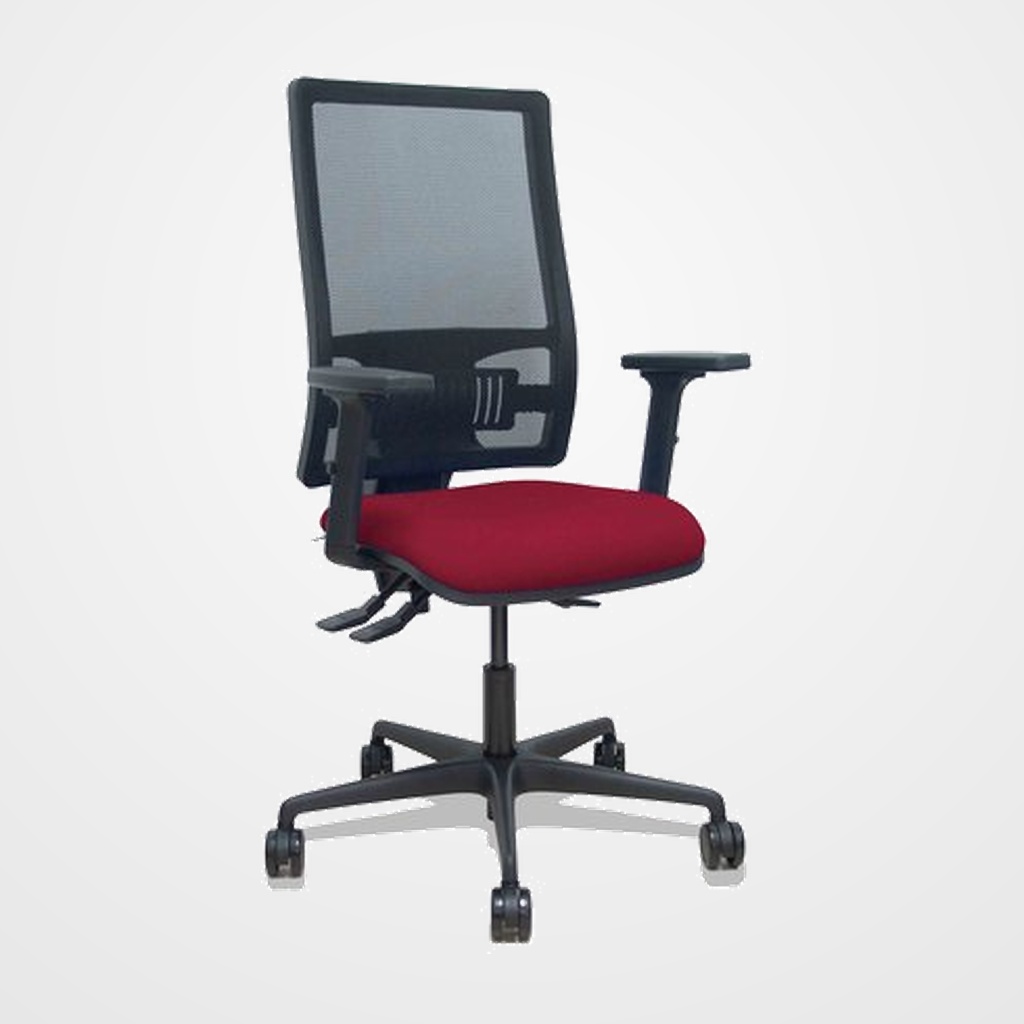 SILLA PIQUERAS Y CRESPO BORMATE ASINCRO BRAZOS 2D RUEDAS 65 MM  MALLA NEGRO Y ASIENTO BALI GRANATE