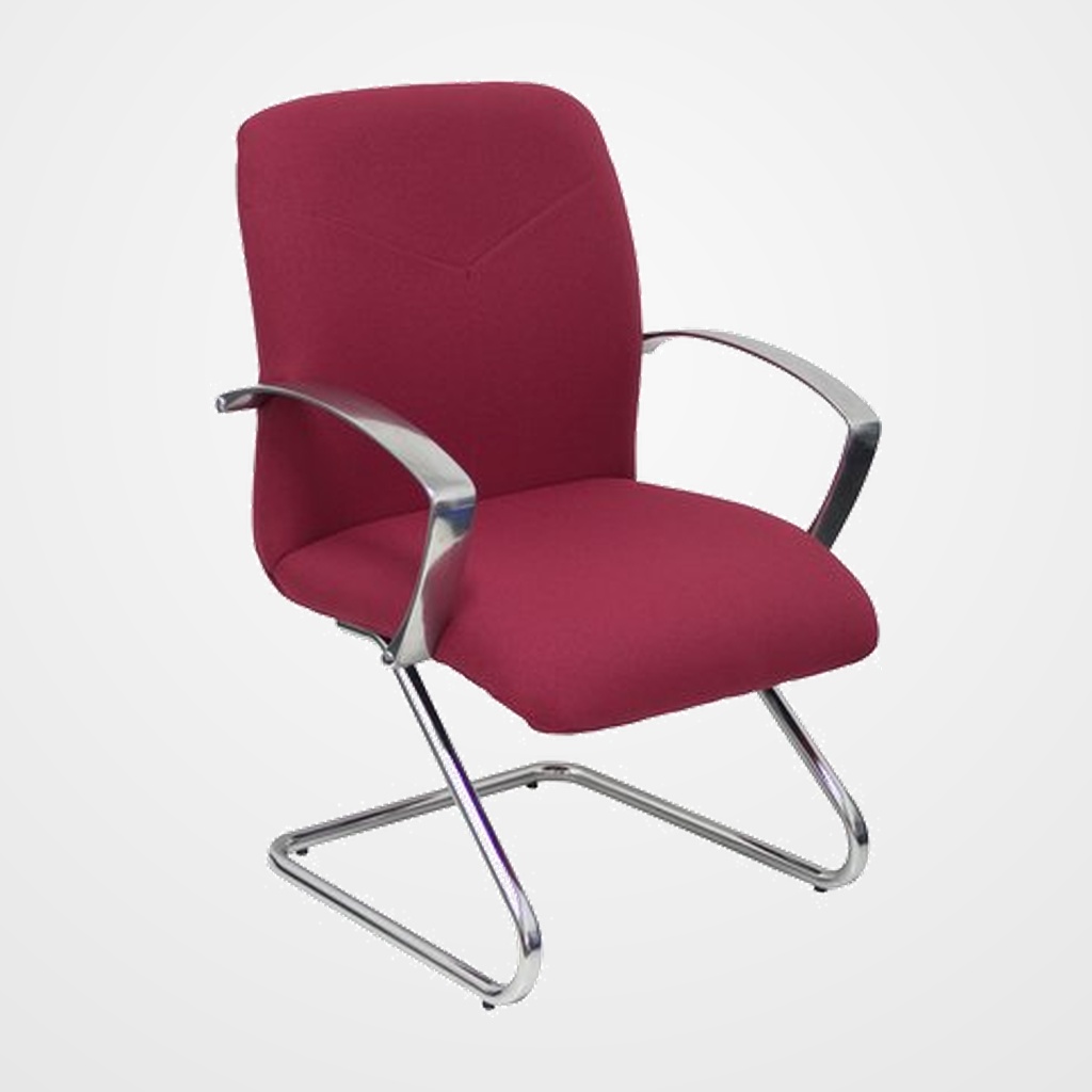 SILLA PIQUERAS Y CRESPO CAUDETE CONFIDENTE ESTRUCTURA PATIN ACABADO CROMADO BRAZOS FIJOS ASIENTO Y RESPALDO TAPIZADO BALI GRANATE