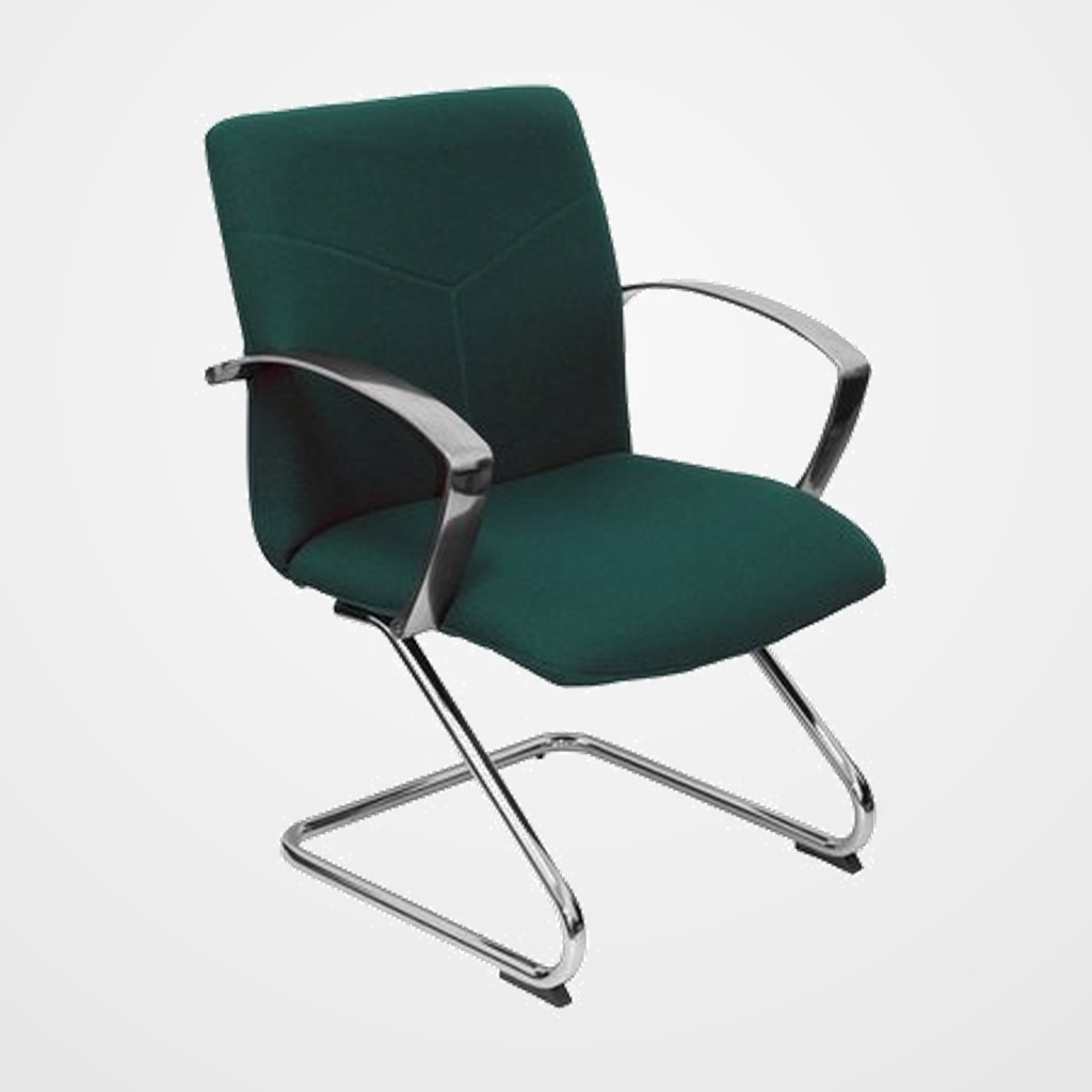 SILLA PIQUERAS Y CRESPO CAUDETE CONFIDENTE ESTRUCTURA PATIN ACABADO CROMADO BRAZOS FIJOS ASIENTO Y RESPALDO TAPIZADO BALI VERDE BOTELLA