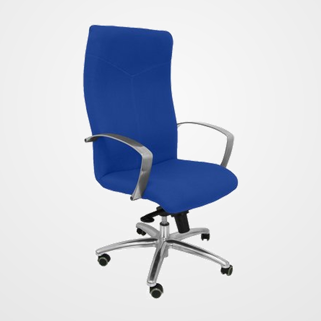 SILLA PIQUERAS Y CRESPO CAUDETE DIRECCION BRAZOS FIJOS CROMADOS MECANISMO BASCULANTE MULTIPOSICION Y ALTURA AJUSTABLE GRAN CONFORTABILIDAD RUEDAS de PARQUET ASIENTO Y RESPALDO TAPIZADO BALI AZUL