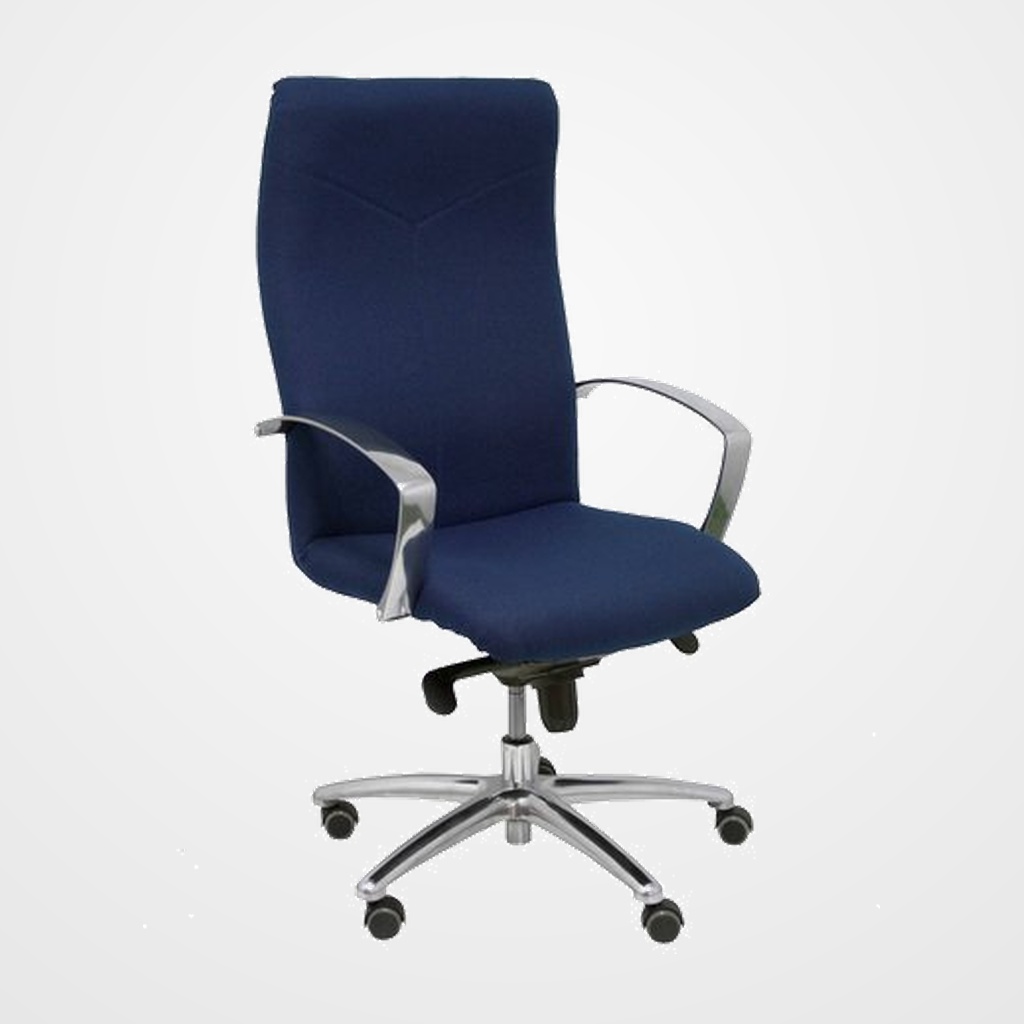 SILLA PIQUERAS Y CRESPO CAUDETE DIRECCION BRAZOS FIJOS CROMADOS MECANISMO BASCULANTE MULTIPOSICION Y ALTURA AJUSTABLE GRAN CONFORTABILIDAD RUEDAS de PARQUET ASIENTO Y RESPALDO TAPIZADO BALI AZUL MARINO