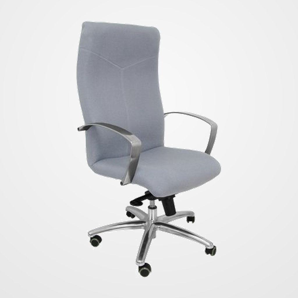 SILLA PIQUERAS Y CRESPO CAUDETE DIRECCION BRAZOS FIJOS CROMADOS MECANISMO BASCULANTE MULTIPOSICION Y ALTURA AJUSTABLE GRAN CONFORTABILIDAD RUEDAS de PARQUET ASIENTO Y RESPALDO TAPIZADO BALI GRIS CLARO