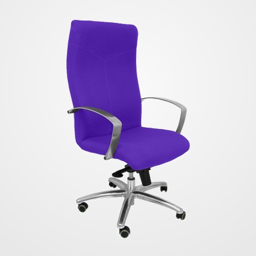 SILLA PIQUERAS Y CRESPO CAUDETE DIRECCION BRAZOS FIJOS CROMADOS MECANISMO BASCULANTE MULTIPOSICION Y ALTURA AJUSTABLE GRAN CONFORTABILIDAD RUEDAS de PARQUET ASIENTO Y RESPALDO TAPIZADO BALI LILA