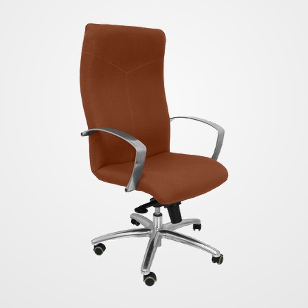 SILLA PIQUERAS Y CRESPO CAUDETE DIRECCION BRAZOS FIJOS CROMADOS MECANISMO BASCULANTE MULTIPOSICION Y ALTURA AJUSTABLE GRAN CONFORTABILIDAD RUEDAS de PARQUET ASIENTO Y RESPALDO TAPIZADO BALI MARRON