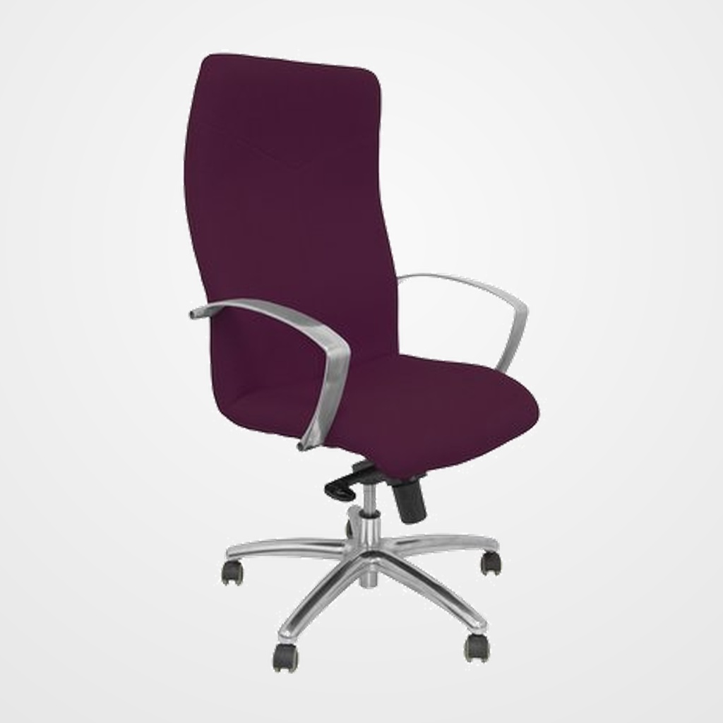[24404801] SILLA PIQUERAS Y CRESPO CAUDETE DIRECCION BRAZOS FIJOS CROMADOS MECANISMO BASCULANTE MULTIPOSICION Y ALTURA AJUSTABLE GRAN CONFORTABILIDAD RUEDAS de PARQUET ASIENTO Y RESPALDO TAPIZADO BALI MORADO