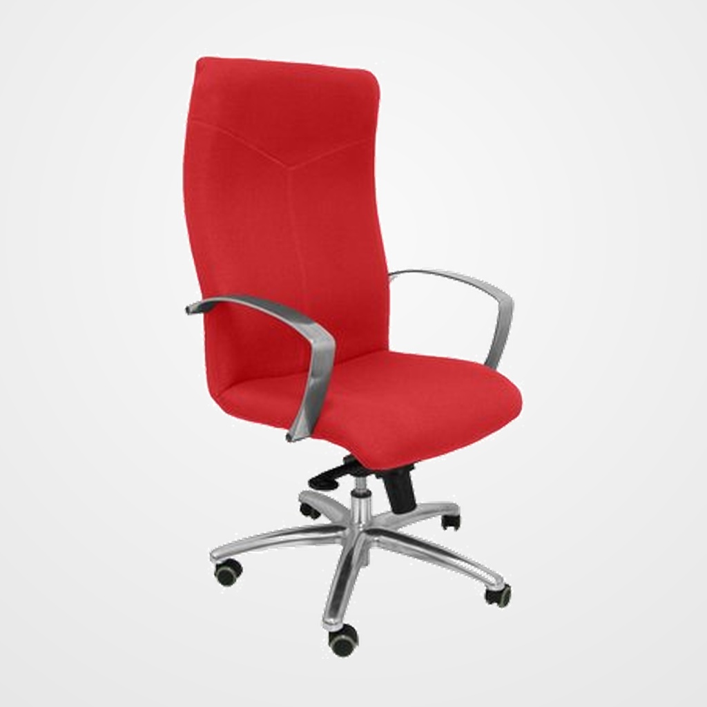 [24404692] SILLA PIQUERAS Y CRESPO CAUDETE DIRECCION BRAZOS FIJOS CROMADOS MECANISMO BASCULANTE MULTIPOSICION Y ALTURA AJUSTABLE GRAN CONFORTABILIDAD RUEDAS de PARQUET ASIENTO Y RESPALDO TAPIZADO BALI ROJO