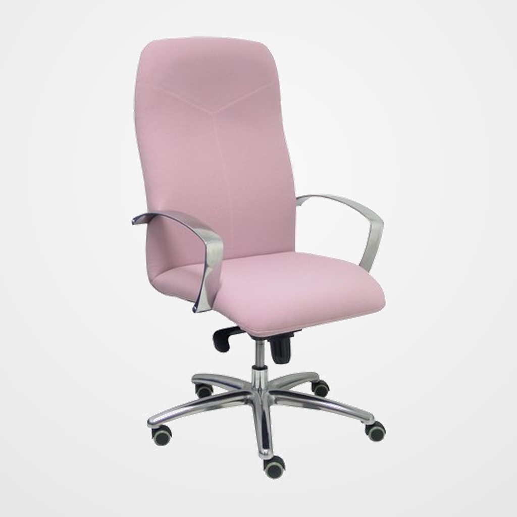 SILLA PIQUERAS Y CRESPO CAUDETE DIRECCION BRAZOS FIJOS CROMADOS MECANISMO BASCULANTE MULTIPOSICION Y ALTURA AJUSTABLE GRAN CONFORTABILIDAD RUEDAS de PARQUET ASIENTO Y RESPALDO TAPIZADO BALI ROSA PALIDO