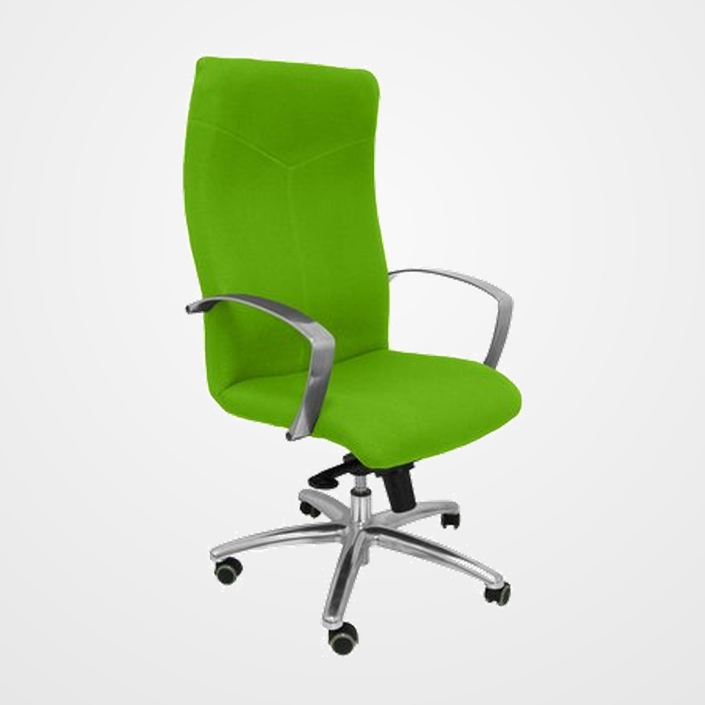 SILLA PIQUERAS Y CRESPO CAUDETE DIRECCION BRAZOS FIJOS CROMADOS MECANISMO BASCULANTE MULTIPOSICION Y ALTURA AJUSTABLE GRAN CONFORTABILIDAD RUEDAS de PARQUET ASIENTO Y RESPALDO TAPIZADO BALI VERDE PISTACHO