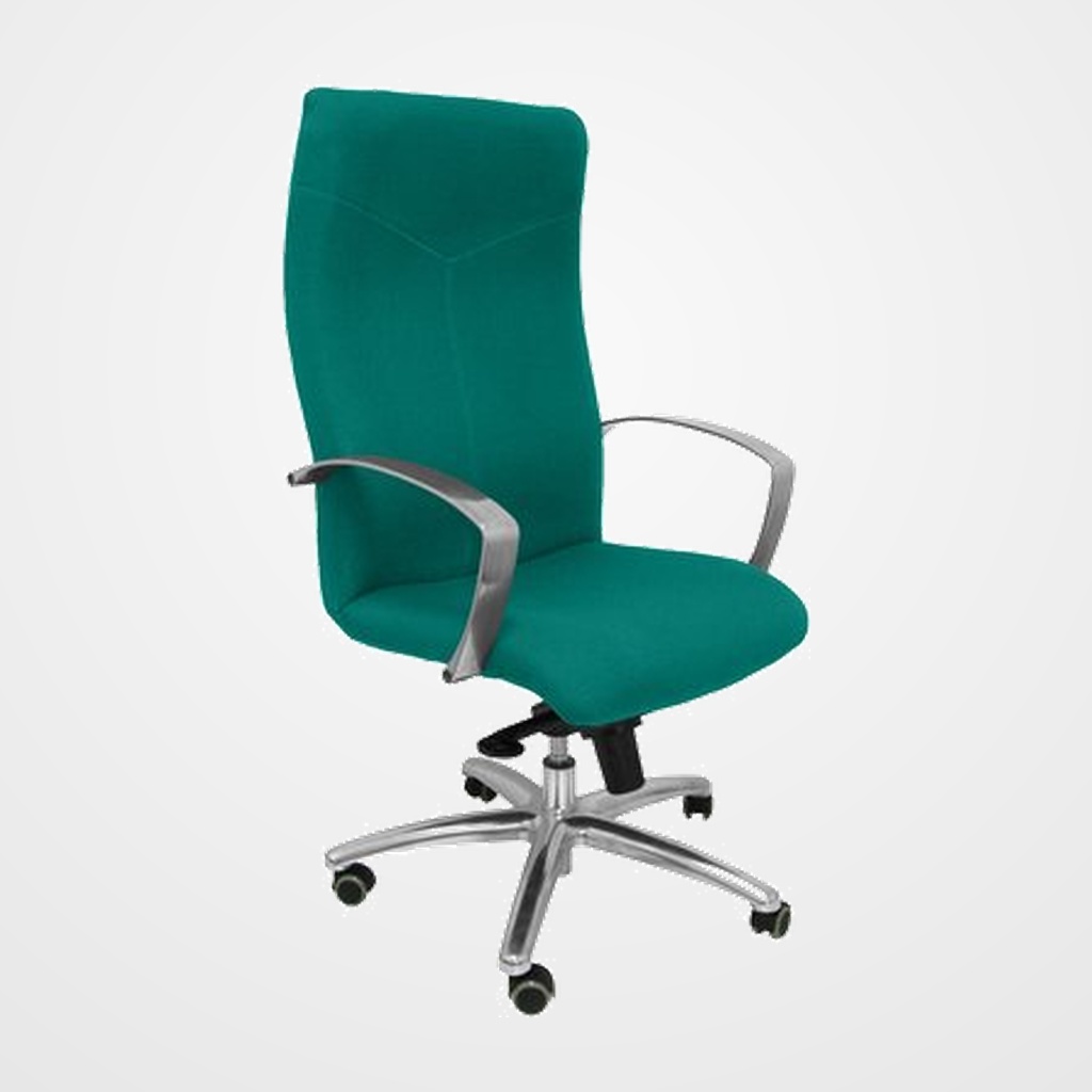 SILLA PIQUERAS Y CRESPO CAUDETE DIRECCION BRAZOS FIJOS CROMADOS MECANISMO BASCULANTE MULTIPOSICION Y ALTURA AJUSTABLE GRAN CONFORTABILIDAD RUEDAS de PARQUET ASIENTO Y RESPALDO TAPIZADO BALI VERDE TURQUESA