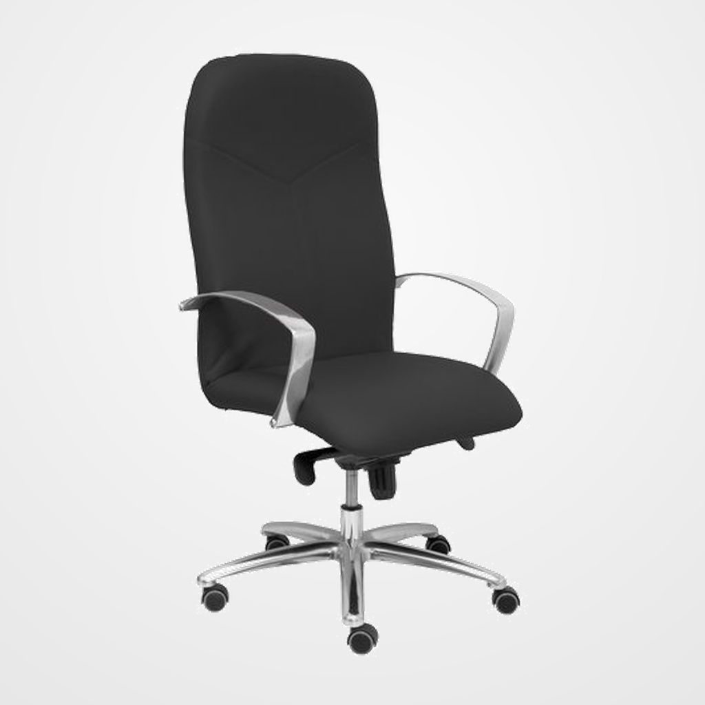 SILLA PIQUERAS Y CRESPO CAUDETE DIRECCION BRAZOS FIJOS MECANISMO BASCULANTE MULTIPOSICION Y ALTURA AJUSTABLE GRAN CONFORTABILIDAD RUEDAS de PARQUET ASIENTO Y RESPALDO TAPIZADO PIEL NEGRO