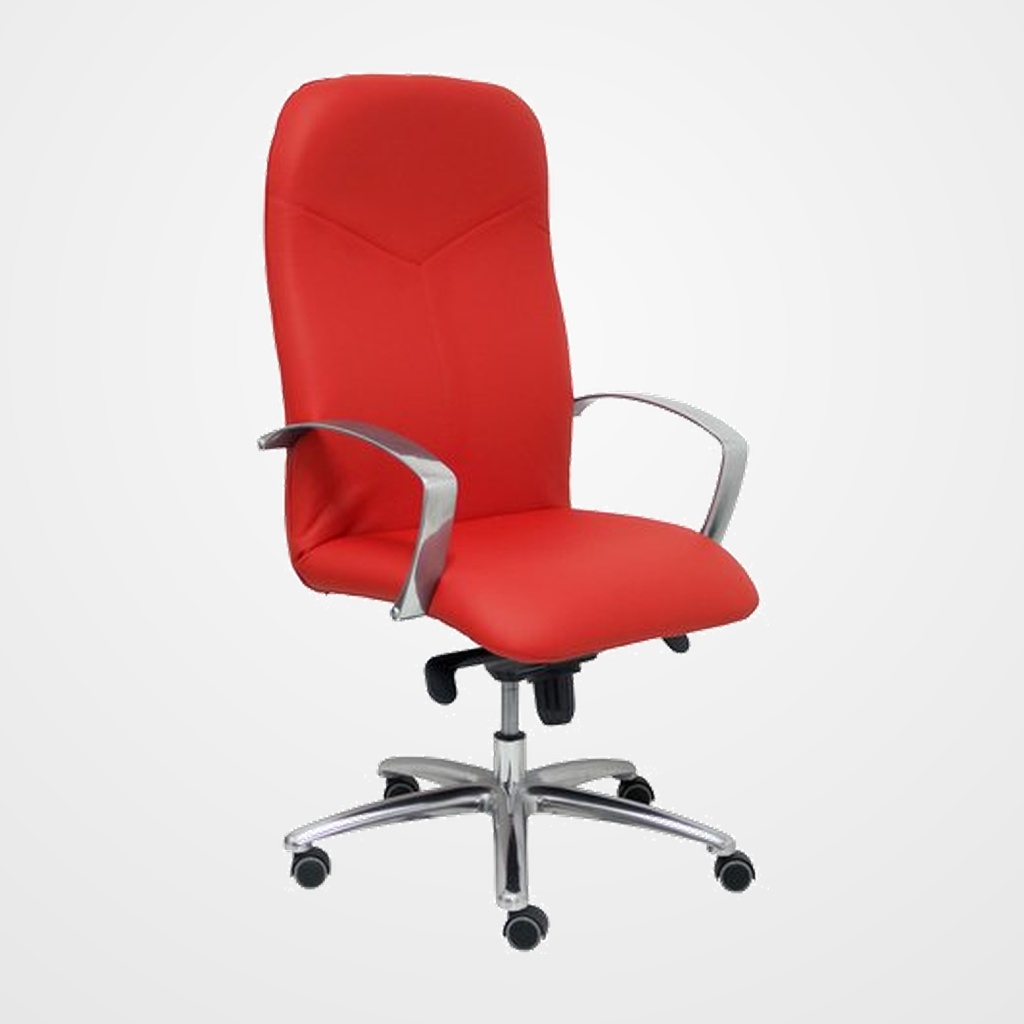 SILLA PIQUERAS Y CRESPO CAUDETE DIRECCION BRAZOS FIJOS MECANISMO BASCULANTE MULTIPOSICION Y ALTURA AJUSTABLE GRAN CONFORTABILIDAD RUEDAS de PARQUET ASIENTO Y RESPALDO TAPIZADO PIEL ROJO FERRARI