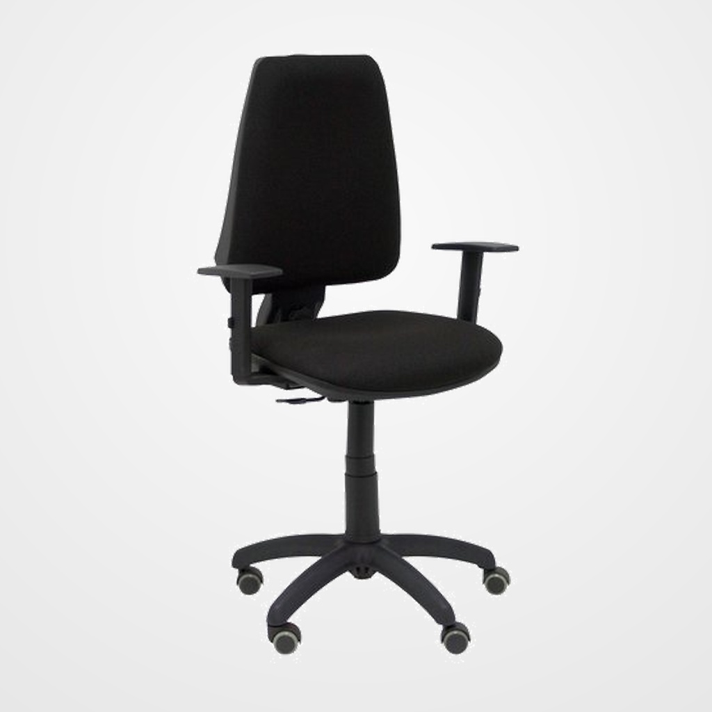 SILLA PIQUERAS Y CRESPO ELCHE CP BRAZOS REGULABLES MECANISMO CONTACTO PERMANENTE REGULACION DE PROFUNDIDAD RUEDAS de PARQUET ASIENTO Y RESPALDO TAPIZADO BALI NEGRO