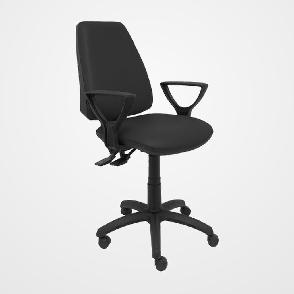 SILLA PIQUERAS Y CRESPO ELCHE S BRAZOS FIJOS MECANISMO ASINCRO REGULABLE EN ALTURA RUEDAS NYLON ASIENTO Y RESPALDO TAPIZADO SIMILPIEL NEGRO