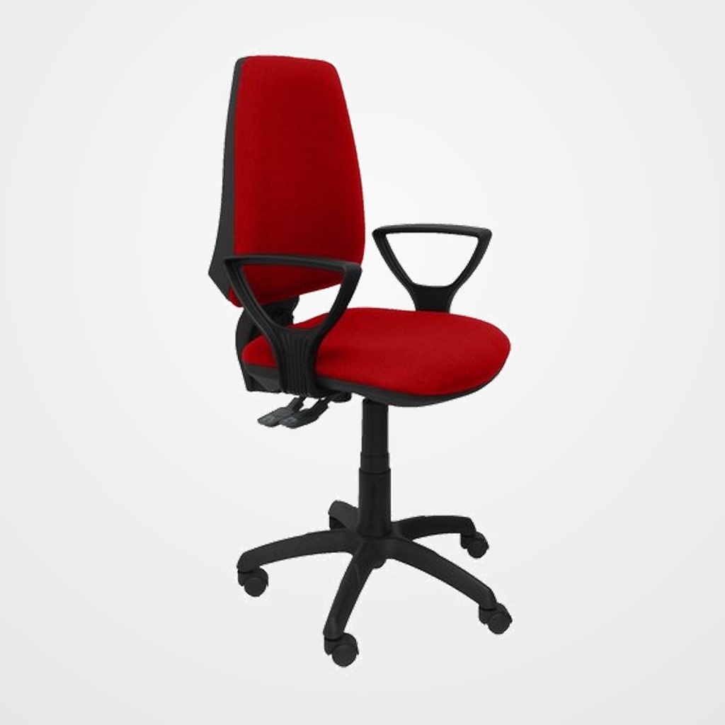 SILLA PIQUERAS Y CRESPO ELCHE S BRAZOS FIJOS MECANISMO SINCRO de DOBLE MANETA GRAN CONFORTABILIDAD REGULABLE EN ALTURA ASIENTO Y RESPALDO TAPIZADO BALI ROJO
