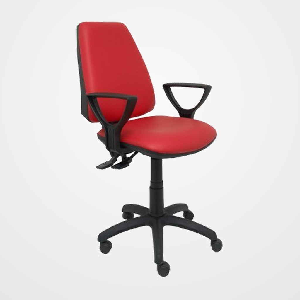 SILLA PIQUERAS Y CRESPO ELCHE S BRAZOS FIJOS MECANISMO SINCRO de DOBLE MANETA GRAN CONFORTABILIDAD REGULABLE EN ALTURA ASIENTO Y RESPALDO TAPIZADO SIMILPIEL ROJO