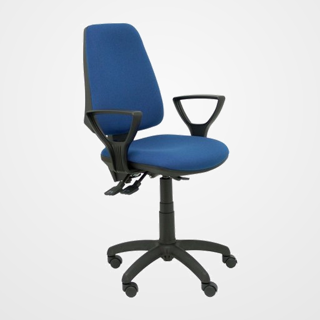 SILLA PIQUERAS Y CRESPO ELCHE S BRAZOS FIJOS MECANISMO SINCRO de DOBLE MANETA GRAN CONFORTABILIDAD REGULABLE EN ALTURA RUEDAS de NYLON ASIENTO Y RESPALDO TAPIZADO BALI AZUL MARINO
