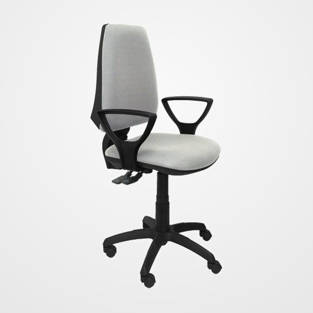 SILLA PIQUERAS Y CRESPO ELCHE S BRAZOS FIJOS MECANISMO SINCRO de DOBLE MANETA GRAN CONFORTABILIDAD REGULABLE EN ALTURA RUEDAS de NYLON ASIENTO Y RESPALDO TAPIZADO BALI GRIS CLARO