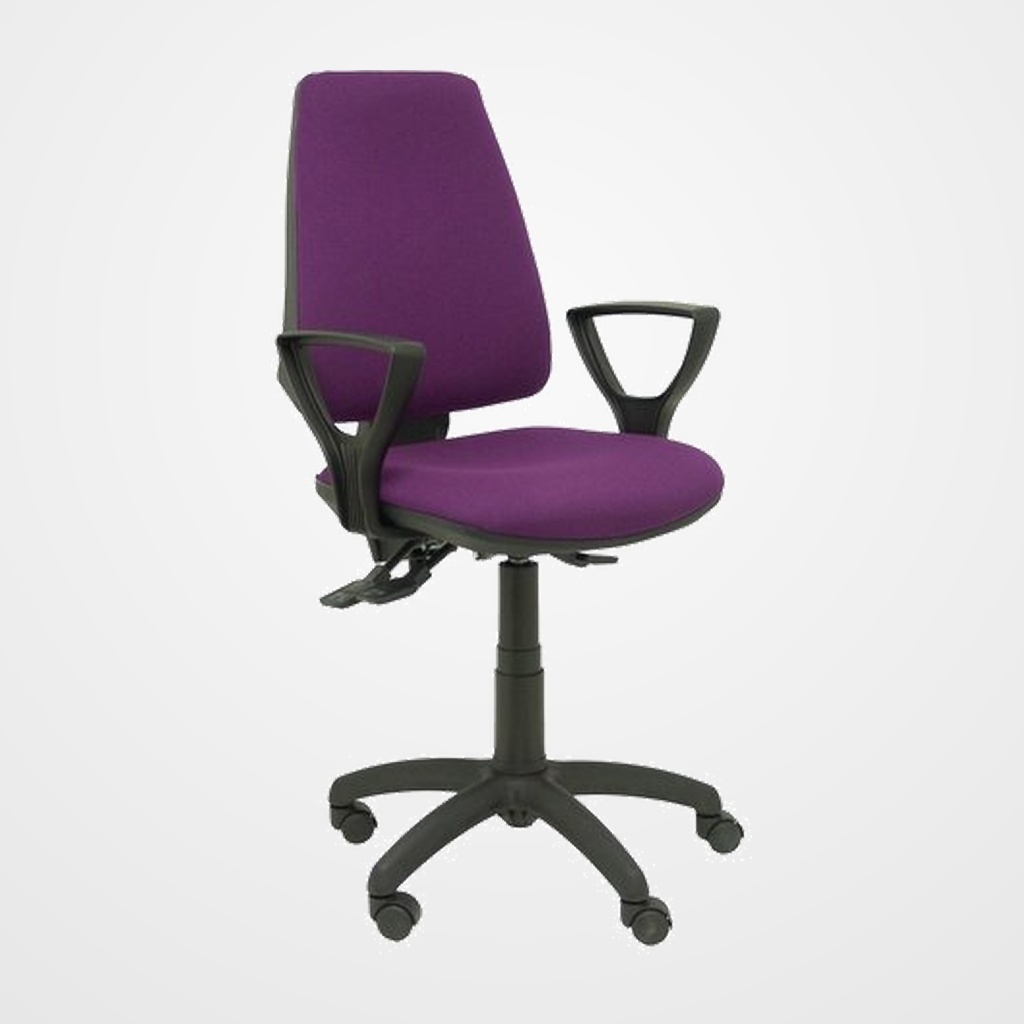 SILLA PIQUERAS Y CRESPO ELCHE S BRAZOS FIJOS MECANISMO SINCRO de DOBLE MANETA GRAN CONFORTABILIDAD REGULABLE EN ALTURA RUEDAS de NYLON ASIENTO Y RESPALDO TAPIZADO BALI MORADO