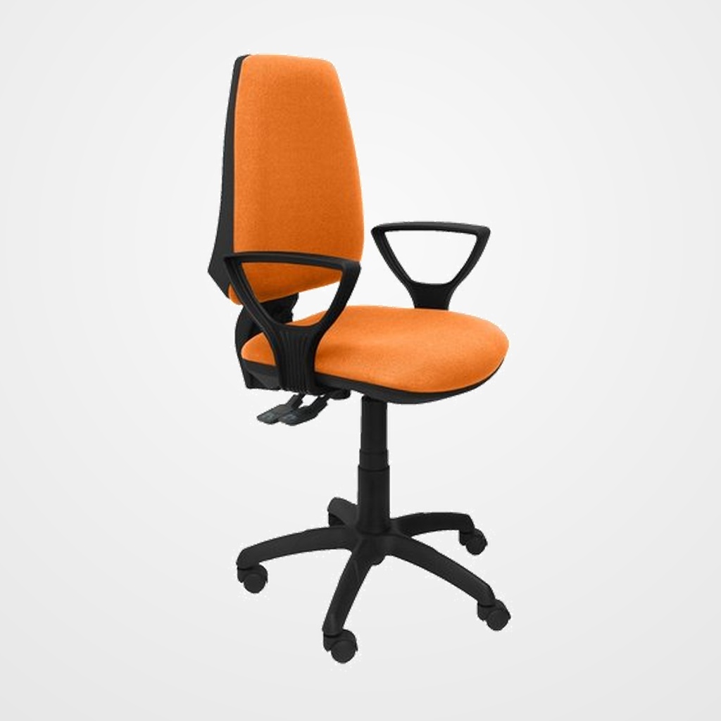 SILLA PIQUERAS Y CRESPO ELCHE S BRAZOS FIJOS MECANISMO SINCRO de DOBLE MANETA GRAN CONFORTABILIDAD REGULABLE EN ALTURA RUEDAS de NYLON ASIENTO Y RESPALDO TAPIZADO BALI NARANJA