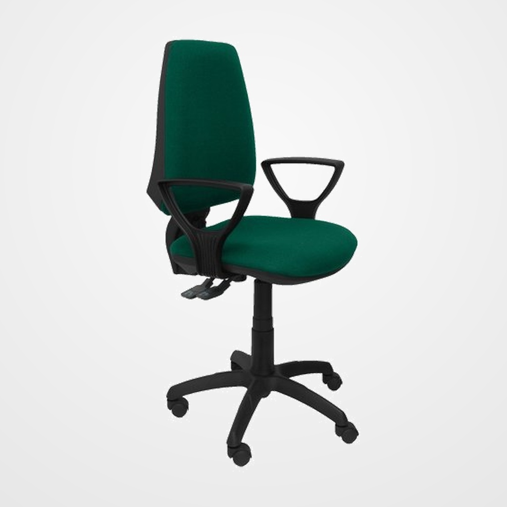 SILLA PIQUERAS Y CRESPO ELCHE S BRAZOS FIJOS MECANISMO SINCRO de DOBLE MANETA GRAN CONFORTABILIDAD REGULABLE EN ALTURA RUEDAS de NYLON ASIENTO Y RESPALDO TAPIZADO BALI VERDE