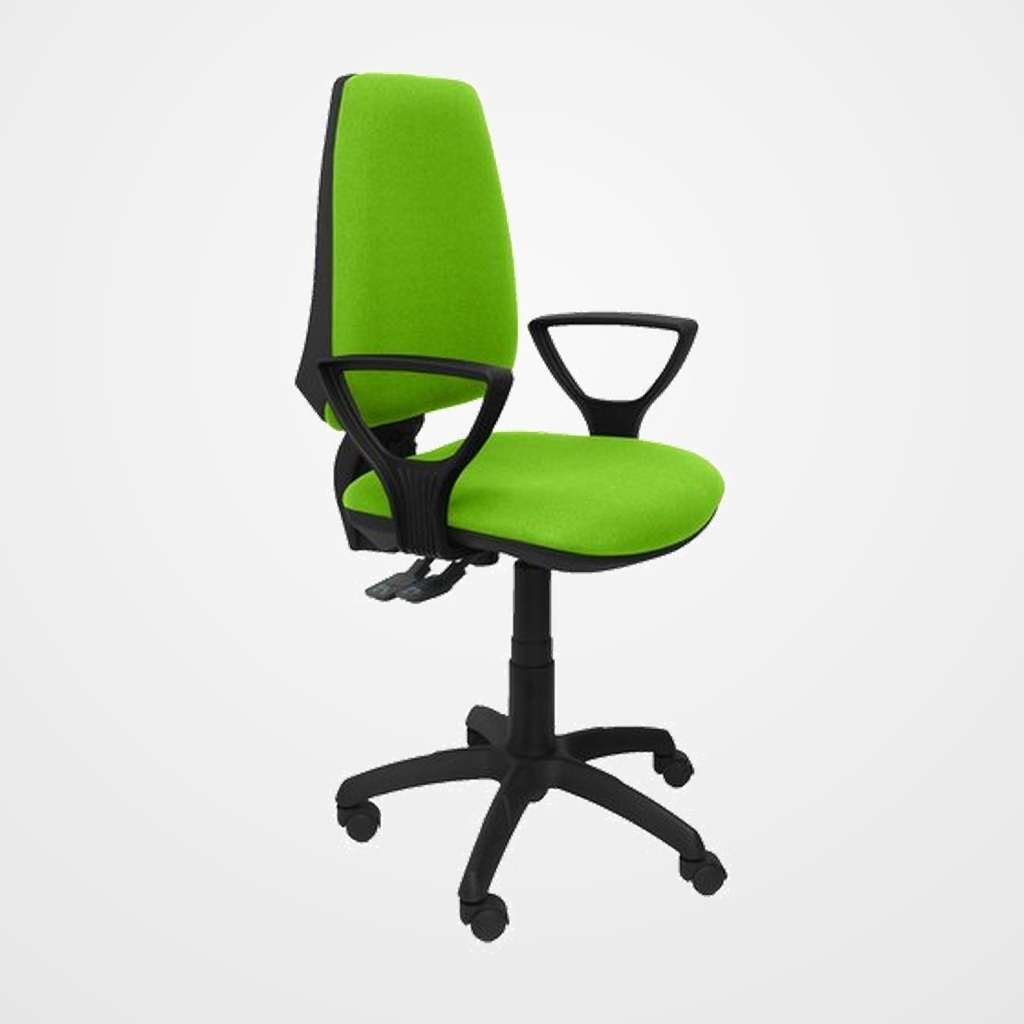 SILLA PIQUERAS Y CRESPO ELCHE S BRAZOS FIJOS MECANISMO SINCRO de DOBLE MANETA GRAN CONFORTABILIDAD REGULABLE EN ALTURA RUEDAS de NYLON ASIENTO Y RESPALDO TAPIZADO BALI VERDE PISTACHO