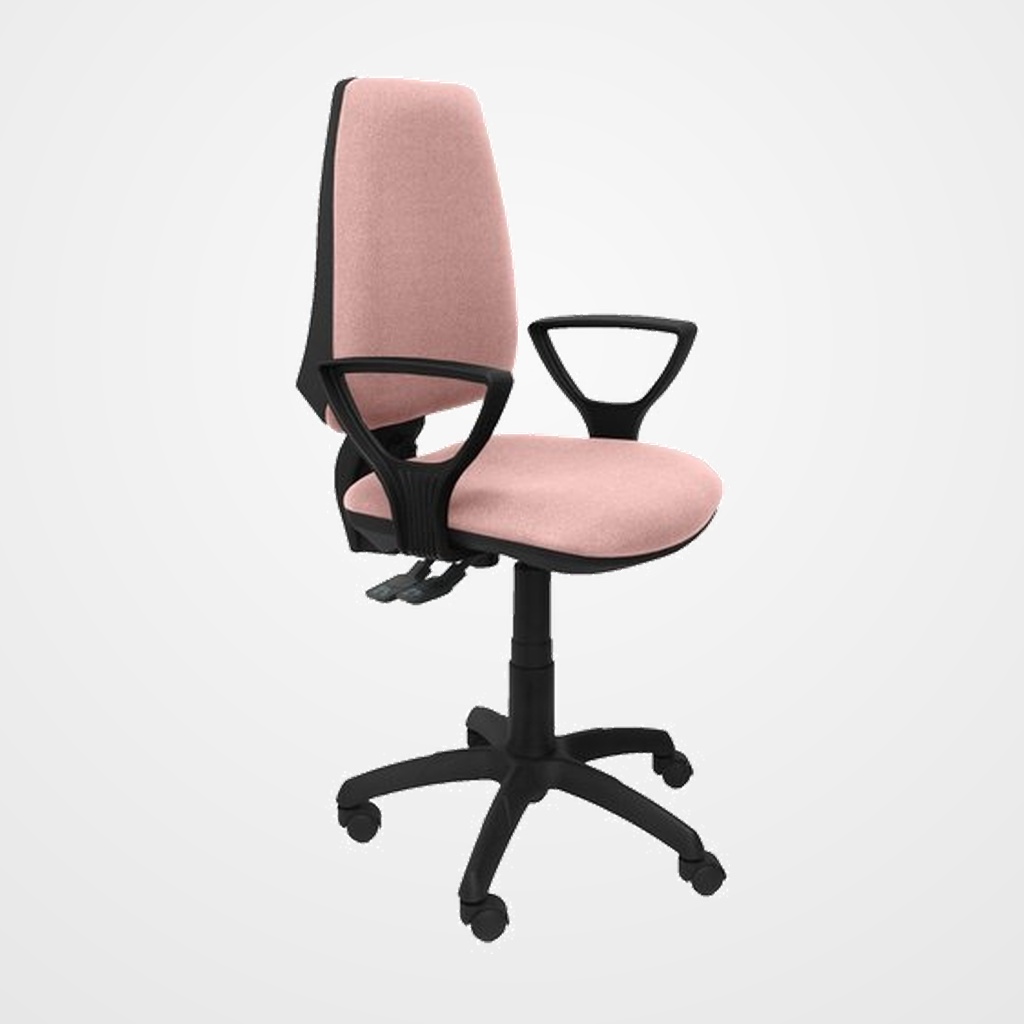 SILLA PIQUERAS Y CRESPO ELCHE S BRAZOS FIJOS MECANISMO SINCRO de DOBLE MANETA GRAN CONFORTABILIDAD REGULABLE EN ALTURA RUEDAS de NYLON ASIENTO Y RESPALDO TAPIZADO ROSA PALIDO